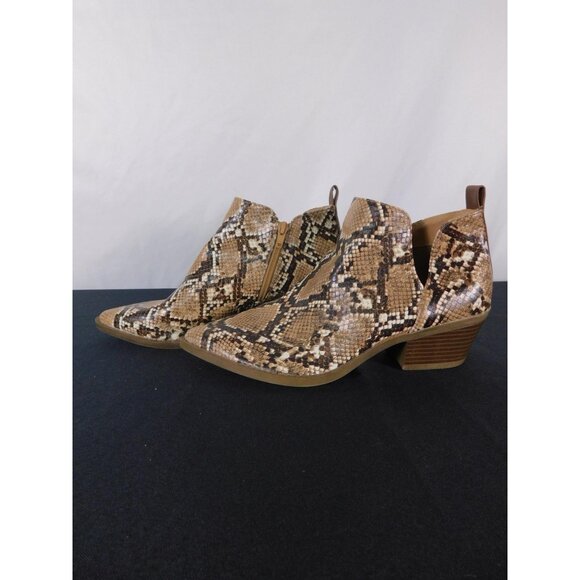 Time and Tru Tan Snake Print Ankle Booties 8.5 - Block Heel Zip - Excellent - Picture 2 of 10